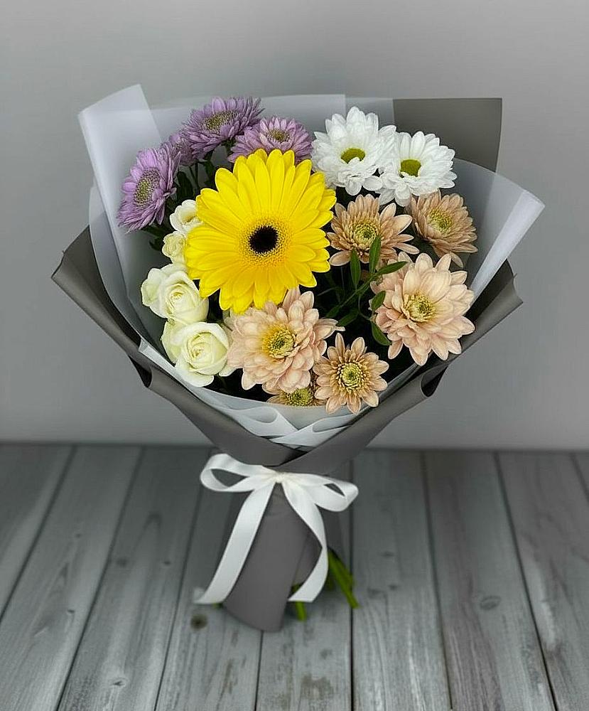 Букет цветов из: Розы, Герберы и Хризантемы в Егорово